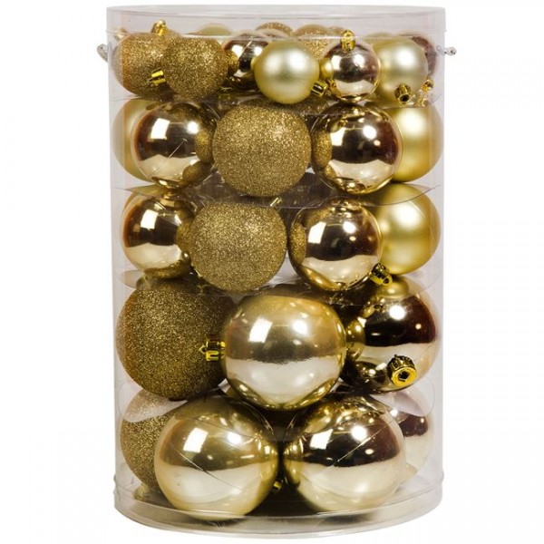 54 τμχ Σετ Χριστουγεννιάτικες Μπάλες Xρυσές Ματ Γυαλιστερές Glitter 4-6-8-10 cm