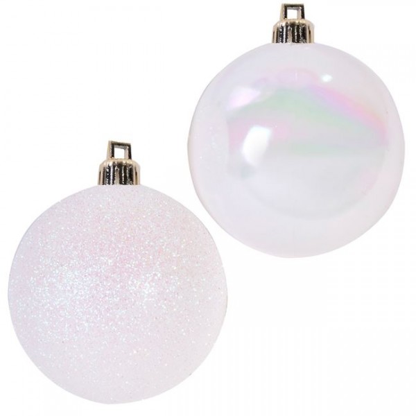 6 τμχ Σετ Χριστουγεννιάτικες Μπάλες Λευκές Γυαλιστερές Glitter 10 cm