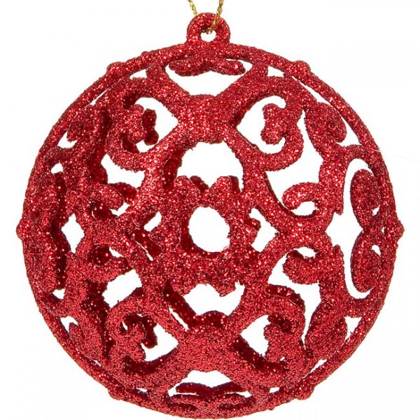 6 τμχ Σετ Χριστουγεννιάτικες Μπάλες Κόκκινες Διάτρητες Glitter 8 cm