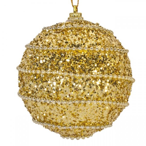 6 τμχ Σετ Χριστουγεννιάτικες Μπάλες Χρυσές Glitter Αλυσίδα 8 cm