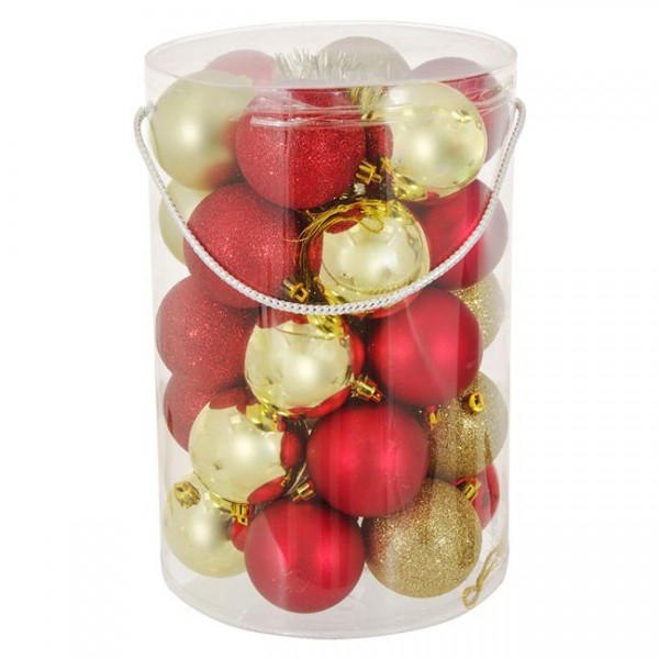 30 τμχ Σετ Χριστουγεννιάτικες Μπάλες Κόκκινο Χρυσό Ματ Γυαλιστερές Glitter 7 cm