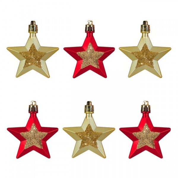 Αστέρια Χριστουγεννιάτικα  Κόκκινα Χρυσά Ματ με Glitter 6 cm - 6 τμχ. 1269117 oem 