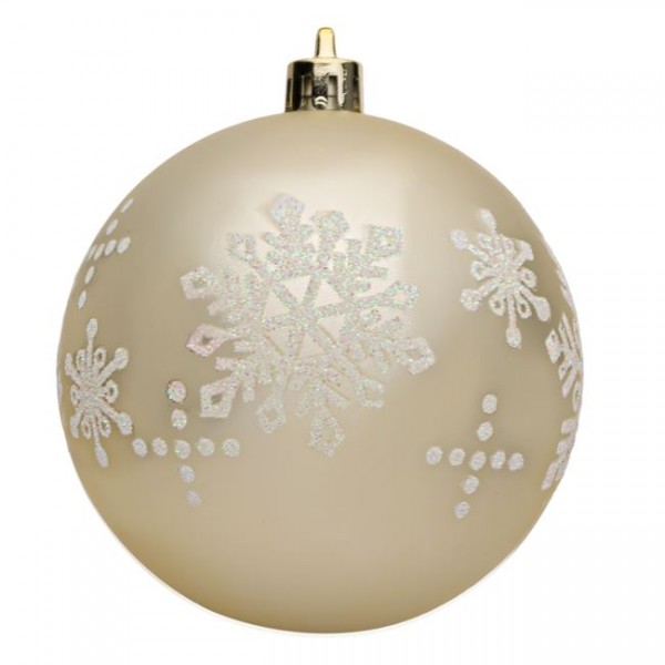 6 τμχ Σετ Χριστουγεννιάτικες Μπάλες Σαμπανί Ματ Λευκές Νιφάδες Glitter 8 cm