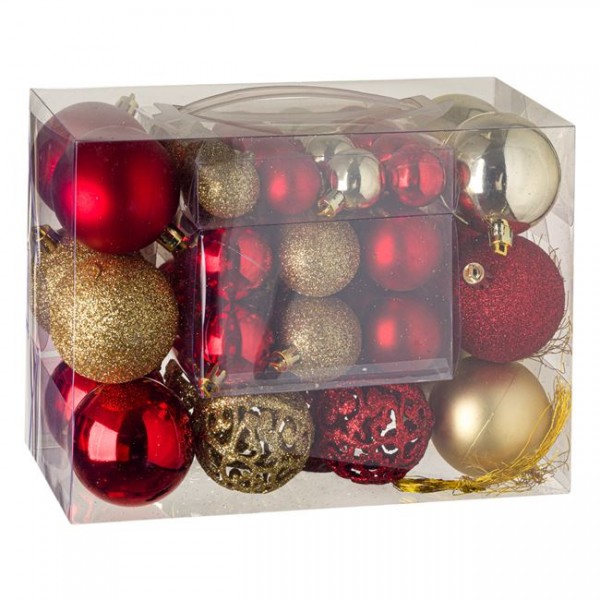 50 τμχ Χριστουγεννιάτικες Μπάλες Χρυσό ,Κόκκινο Ματ ,Γυαλιστερές , Ανάγλυφες Glitter 3-4-6 cm 6749119 ΟΕΜ  