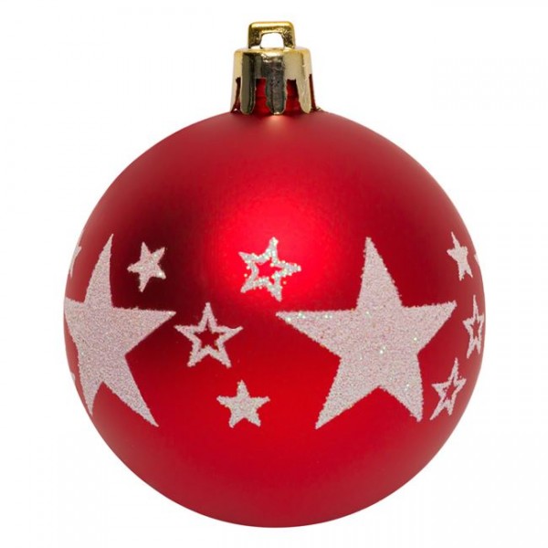 6 τμχ Σετ Χριστουγεννιάτικες Μπάλες Κόκκινες Ολογραφικά Αστέρια 6 cm