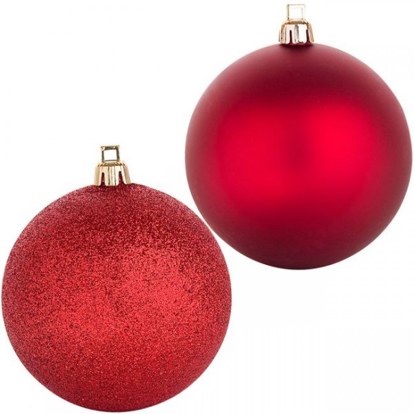 12 τμχ Σετ Χριστουγεννιάτικες Μπάλες Κόκκινες Ματ Glitter 5 cm