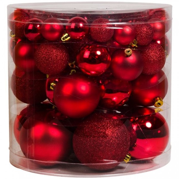  54 τμχ Κόκκινες  Χριστουγεννιάτικες Μπάλες Γυαλιστερές Glitter 4-6-8-10 cm  1967111 OEM