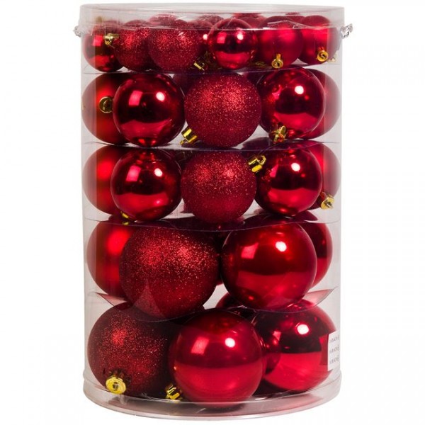 44 τμχ Σετ Χριστουγεννιάτικες Μπάλες Κόκκινες Ματ Γυαλιστερές Glitter 4-6-8 cm